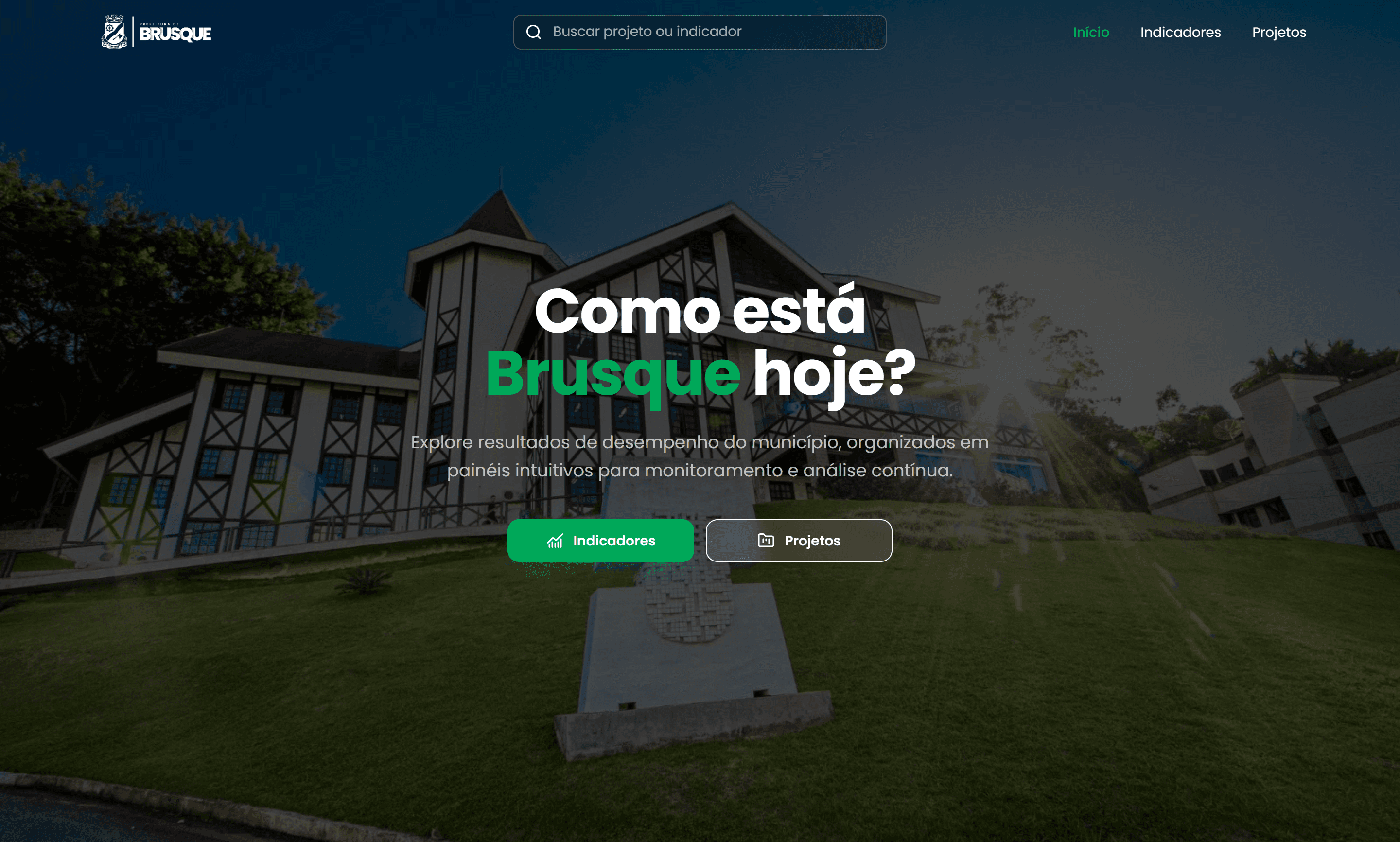 Página inicial do painel de resultados da Prefeitura Municipal de Brusque - SC