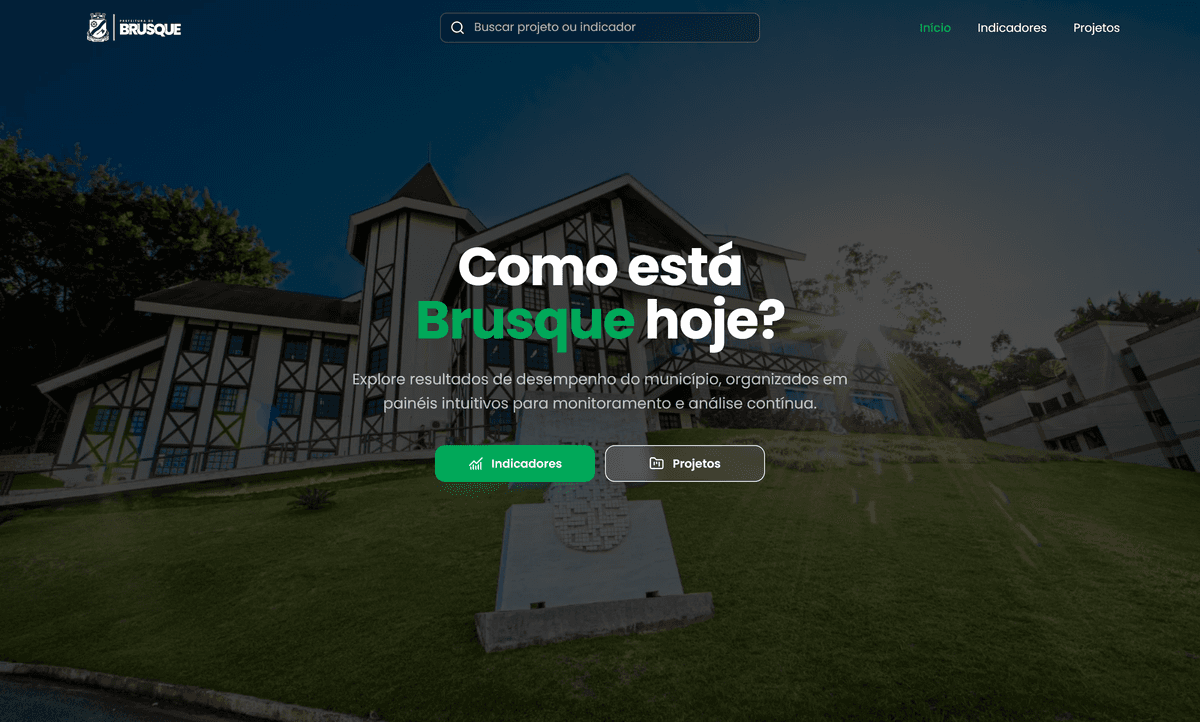 Página inicial do painel de resultados da Prefeitura Municipal de Brusque - SC